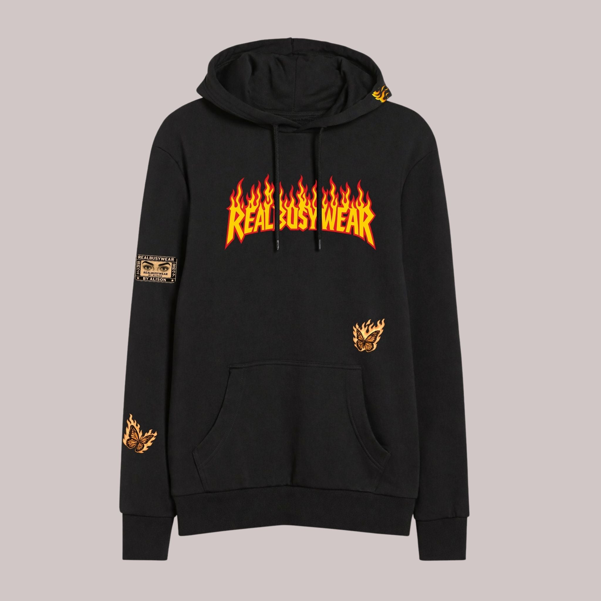 REAL FIRE OVERSIZE BLACK HOODIE