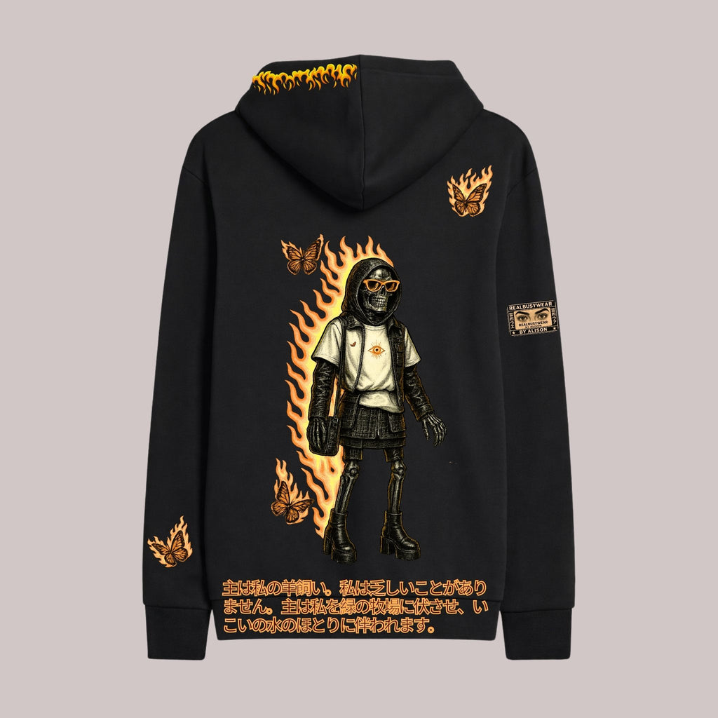 REAL FIRE OVERSIZE BLACK HOODIE