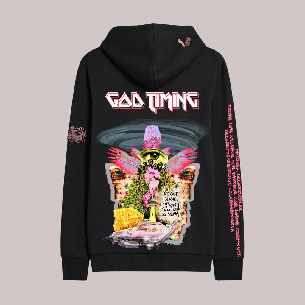GOD TIMING OVERSIZE BLACK HOODIE