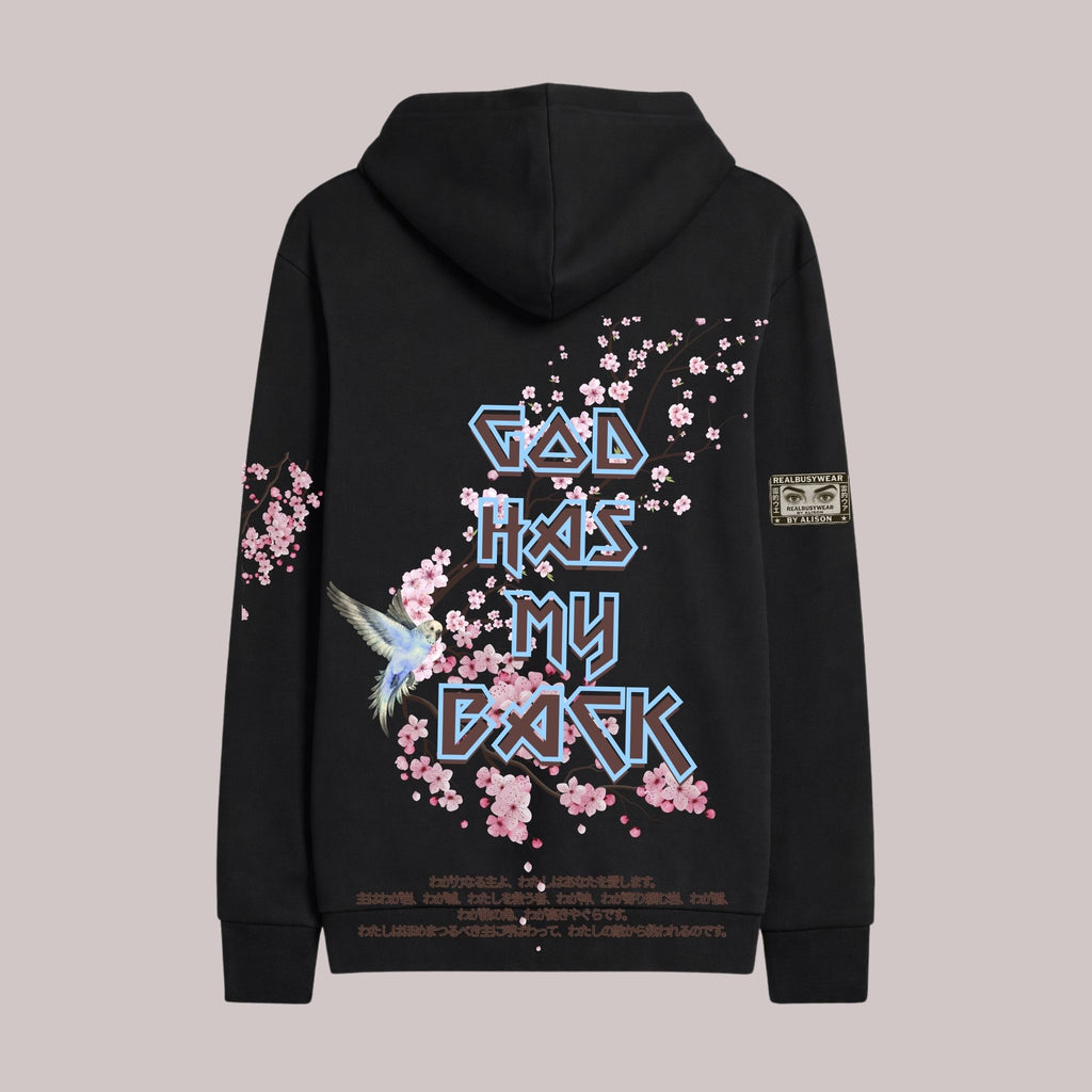 GOD HAS MY BACK OVERSIZE BLACK HOODIE