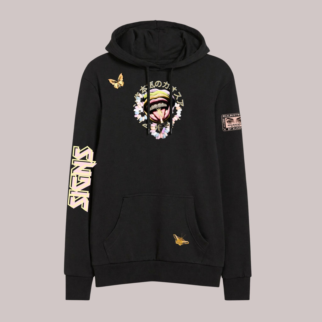 PRAYING SIGNS OVERSIZE BLACK HOODIE