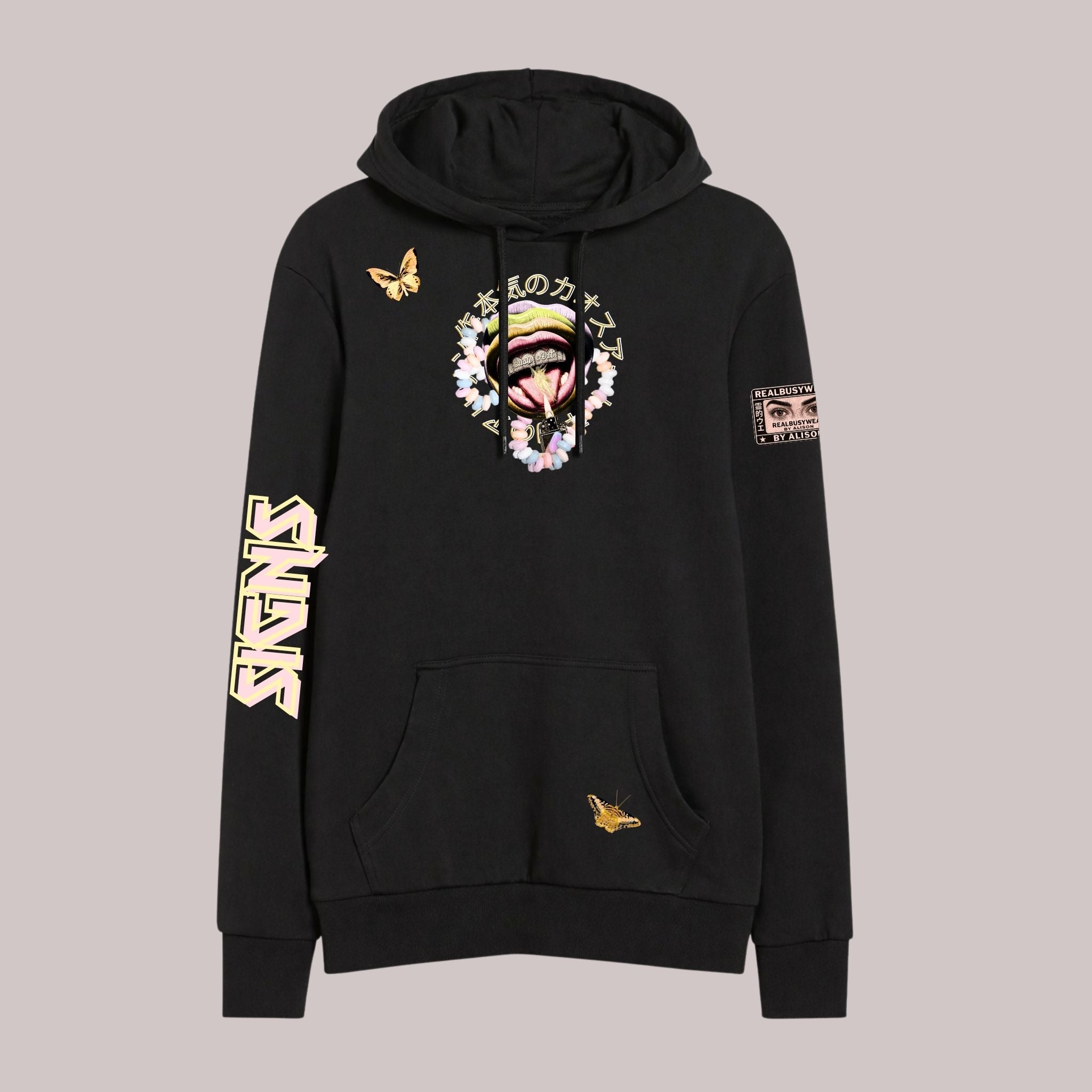 PRAYING SIGNS OVERSIZE BLACK HOODIE